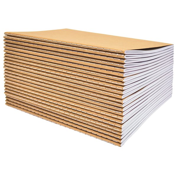 Better Office Products Kraft Notebooks, Blank Unlined, 8.3in. x 5.5in. A5 Size, 60 White Pages, 80 GSM, Soft Cover, 24PK 25022